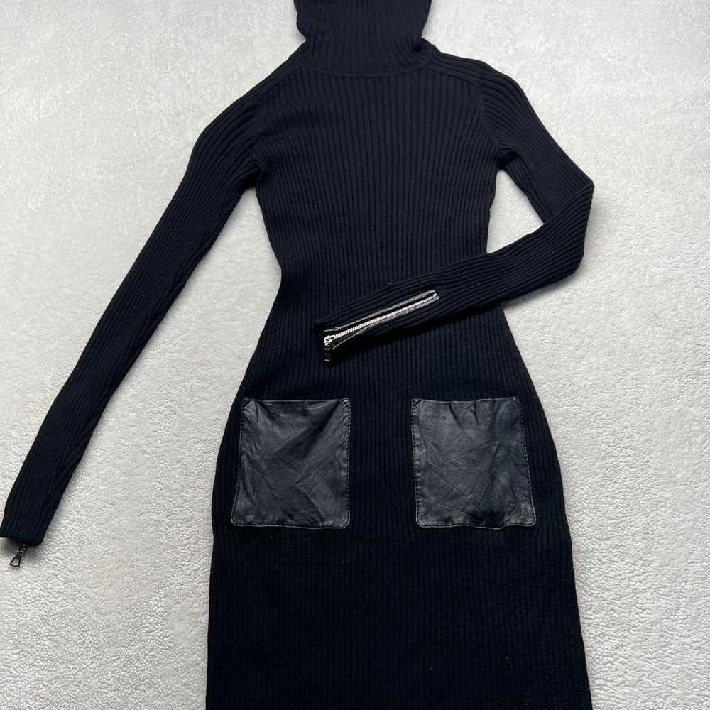 Knit Slim Rib Leather Pocket Dress in Black caja … - image 2