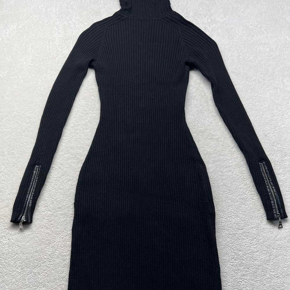 Knit Slim Rib Leather Pocket Dress in Black caja … - image 6