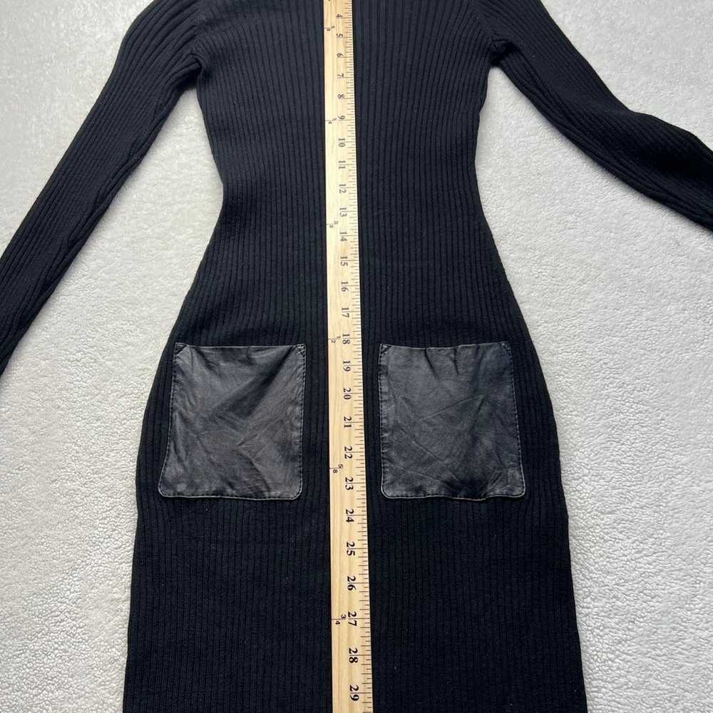 Knit Slim Rib Leather Pocket Dress in Black caja … - image 9