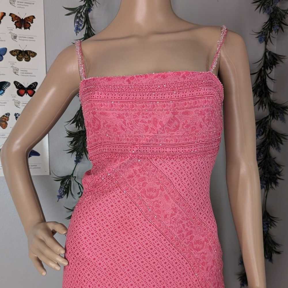 Vintage 1990s y2k ECI Midi Dress Pink Silk Beaded… - image 10