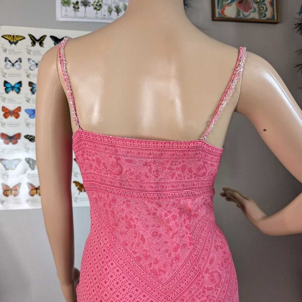 Vintage 1990s y2k ECI Midi Dress Pink Silk Beaded… - image 11