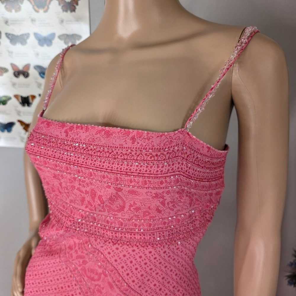 Vintage 1990s y2k ECI Midi Dress Pink Silk Beaded… - image 4