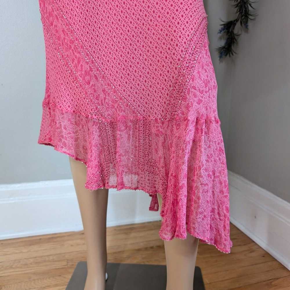 Vintage 1990s y2k ECI Midi Dress Pink Silk Beaded… - image 6