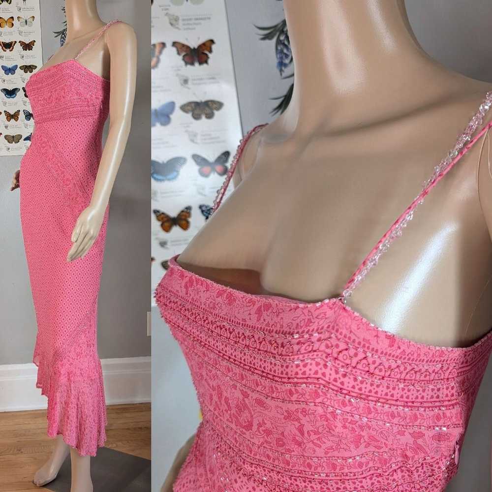 Vintage 1990s y2k ECI Midi Dress Pink Silk Beaded… - image 7