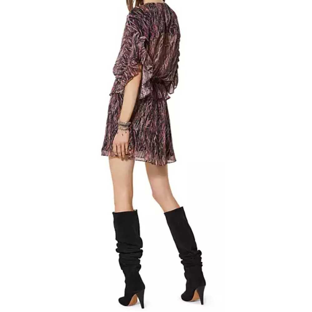 IRO Paris Metallic Print Ruffle Deep V Neck Mini … - image 2