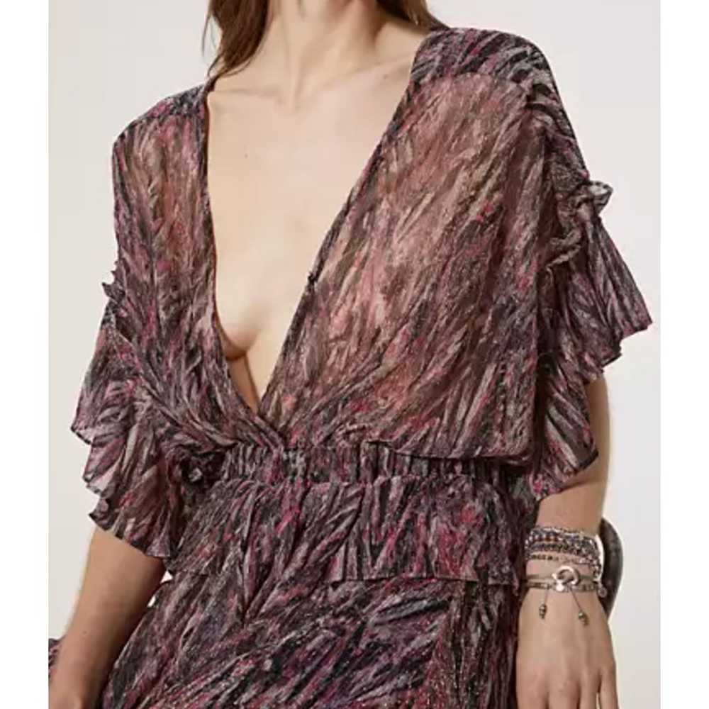 IRO Paris Metallic Print Ruffle Deep V Neck Mini … - image 3