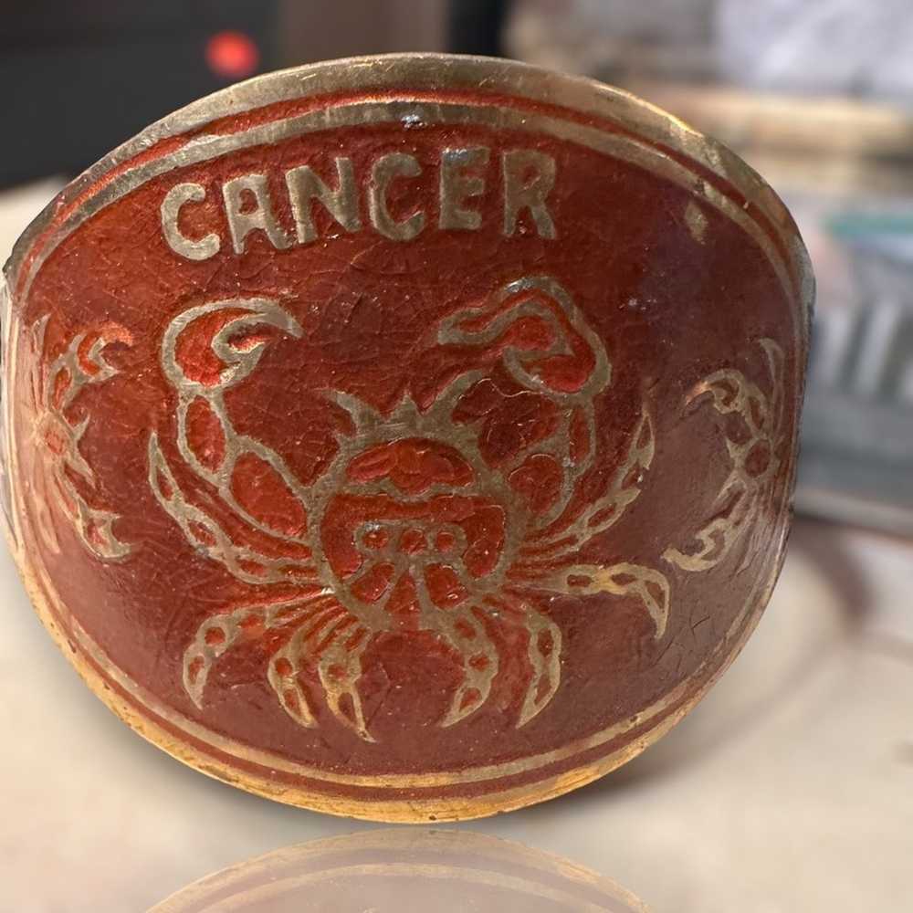 Vintage Brass Hand Painted CANCER Zodiac Astrolog… - image 3