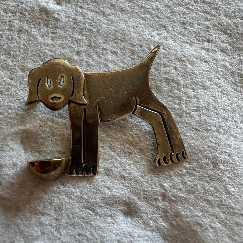 Vintage Dog & Bowl Brooch Mexico 925 Sterling Sil… - image 4