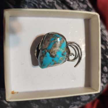 Handmade antique sterling silver turquoise broach