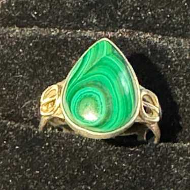 Malachite Horseshoe Sterling Silver Ring Size 10