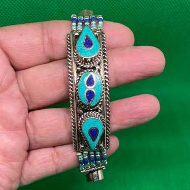 Turquoise & Lapis Sterling Silver Bracelet - image 1