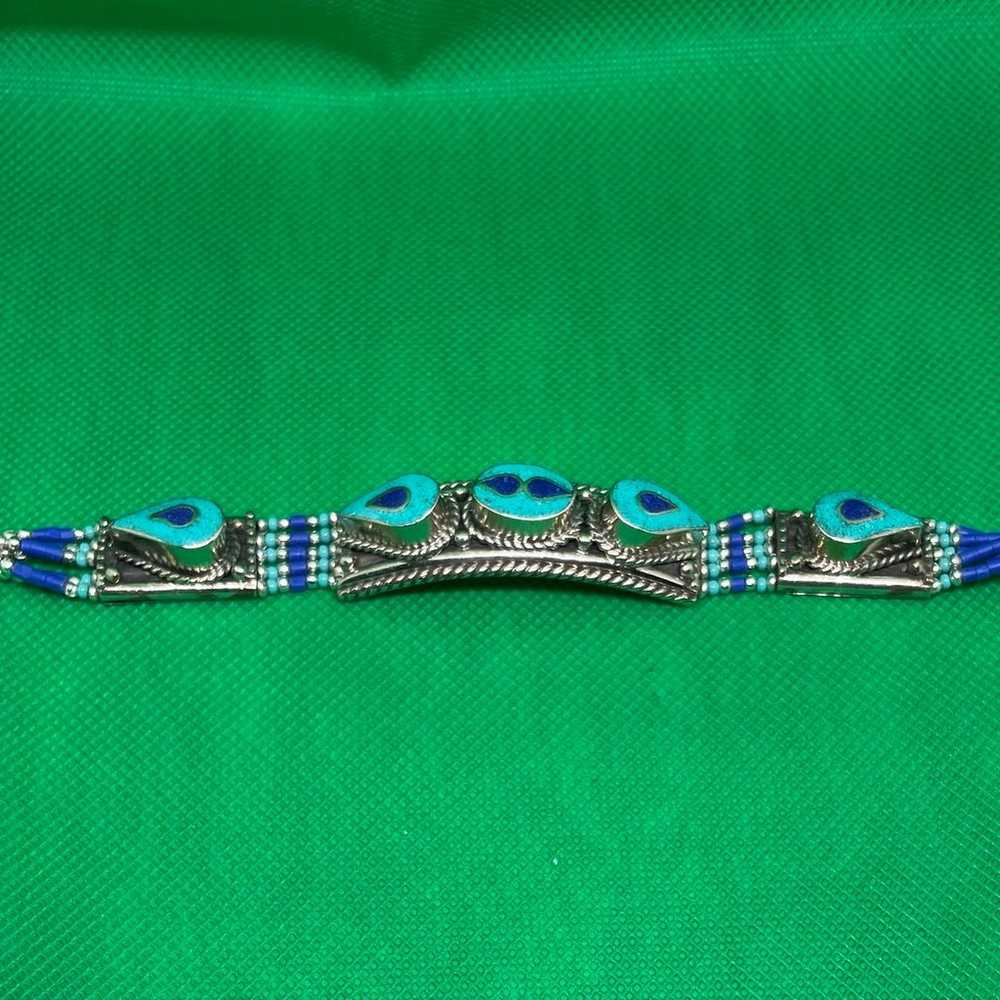 Turquoise & Lapis Sterling Silver Bracelet - image 9