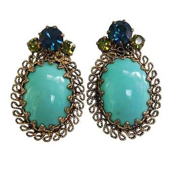 Vintage Made In Austria Cabachon Turquoise Crysta… - image 1