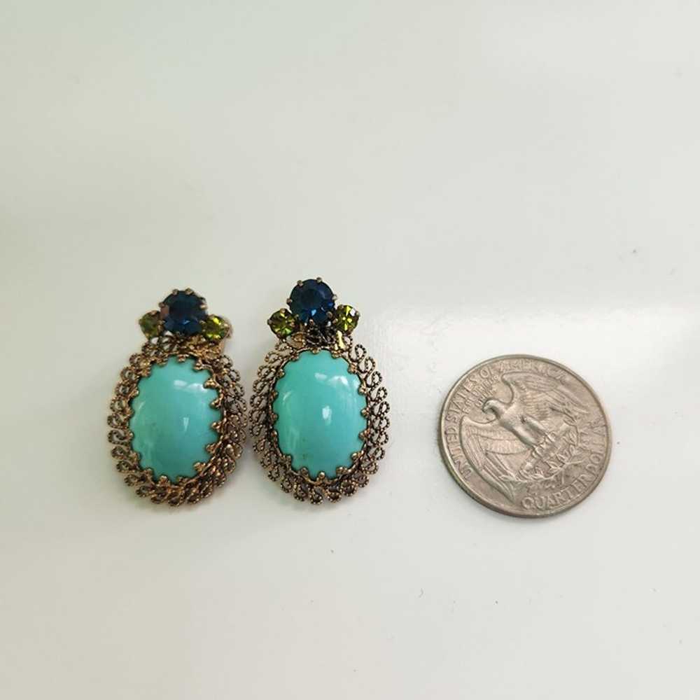 Vintage Made In Austria Cabachon Turquoise Crysta… - image 2