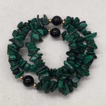 Vintage 14k gold filled malachite & Black OnyxNec… - image 1