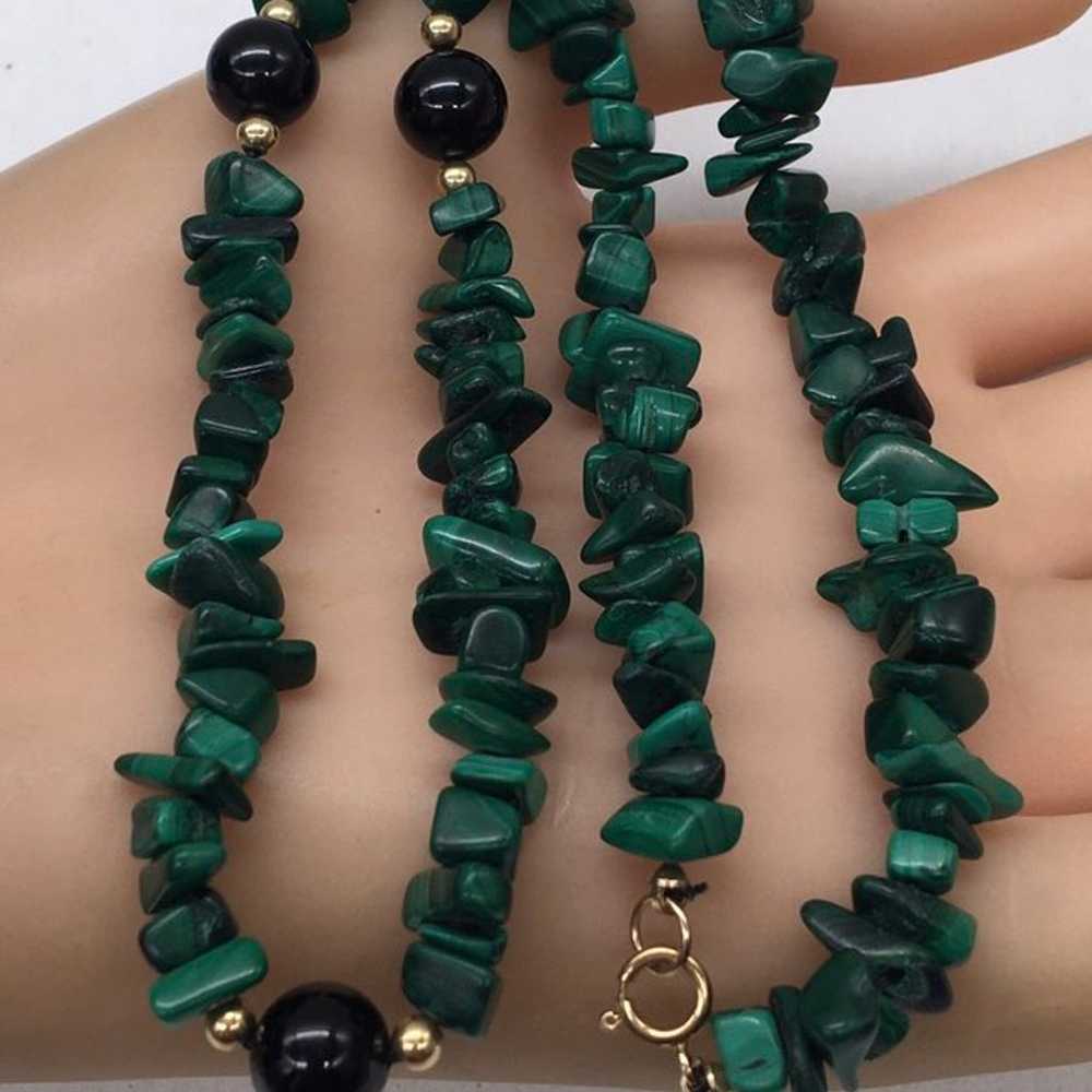 Vintage 14k gold filled malachite & Black OnyxNec… - image 2