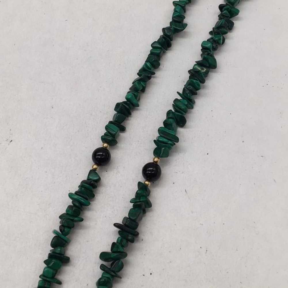 Vintage 14k gold filled malachite & Black OnyxNec… - image 3