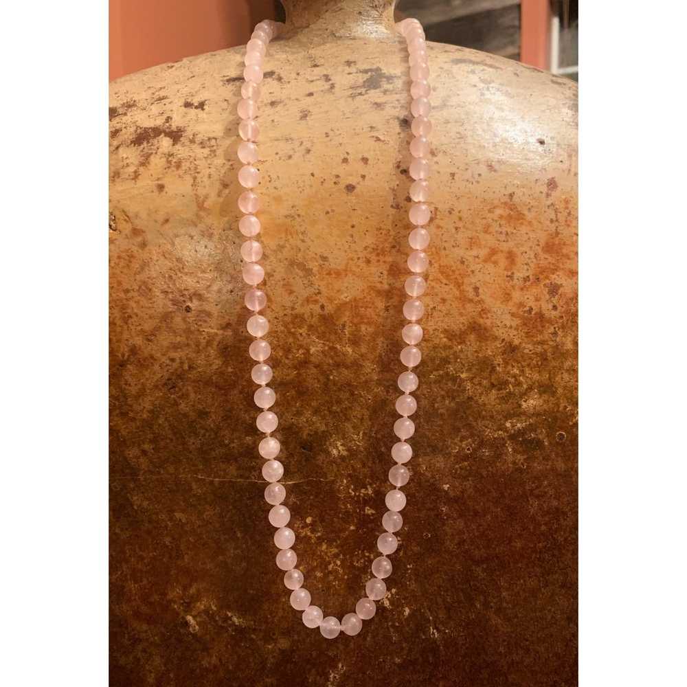 14 K Gold and Rose Quartz Vintage Beaded Necklace - image 1