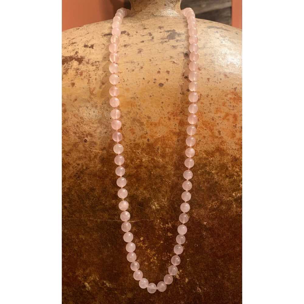 14 K Gold and Rose Quartz Vintage Beaded Necklace - image 2