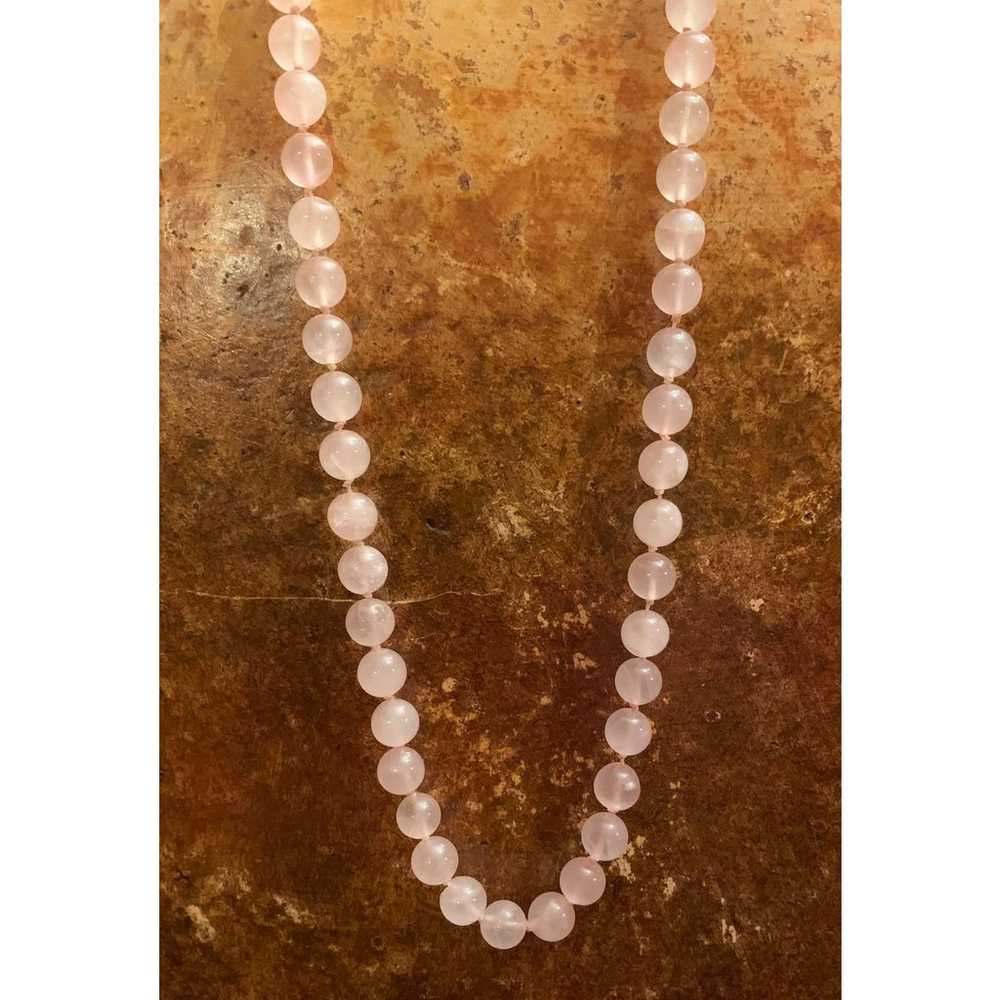 14 K Gold and Rose Quartz Vintage Beaded Necklace - image 3