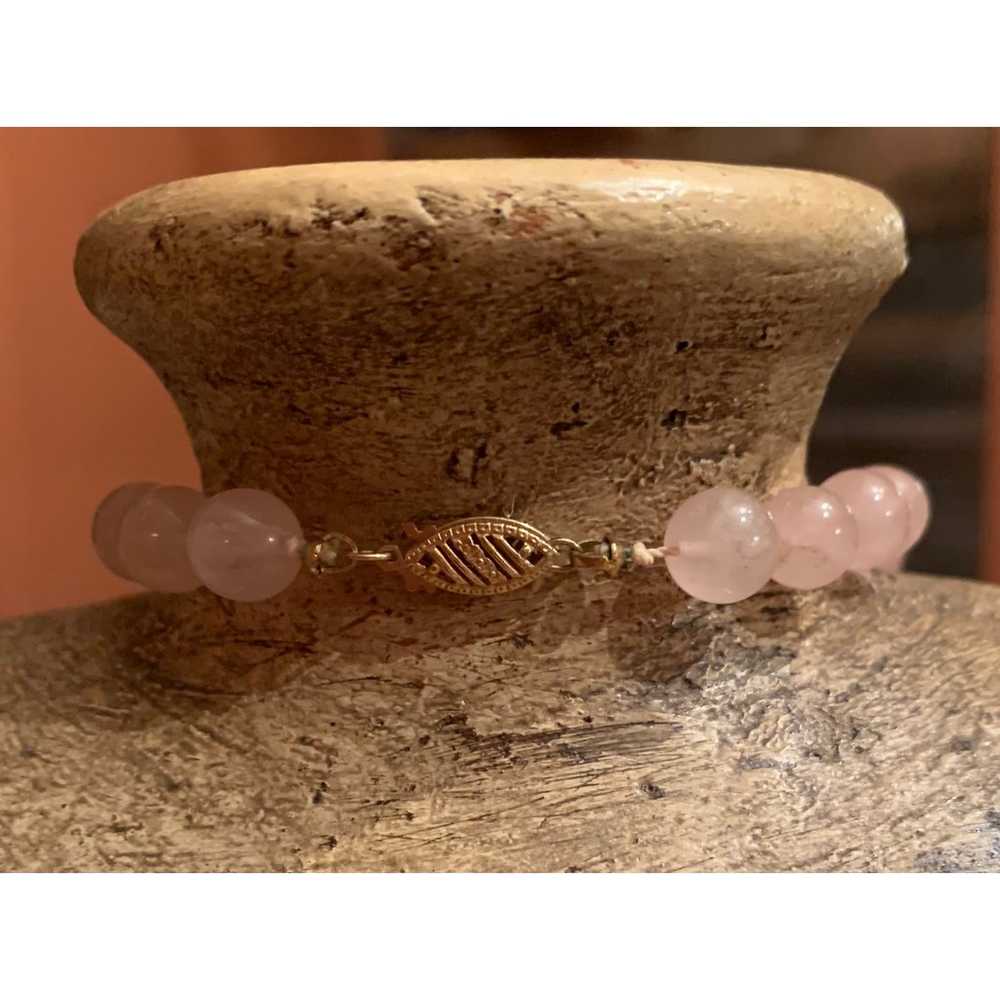 14 K Gold and Rose Quartz Vintage Beaded Necklace - image 5