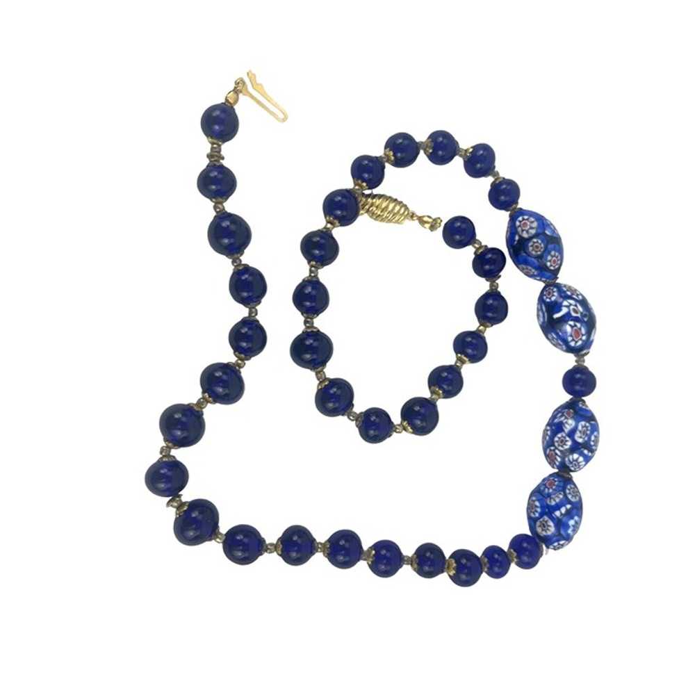 Vintage Blue Italian Millifore Bead Necklace With… - image 11