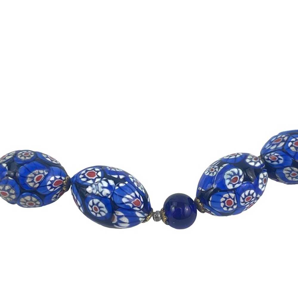 Vintage Blue Italian Millifore Bead Necklace With… - image 2