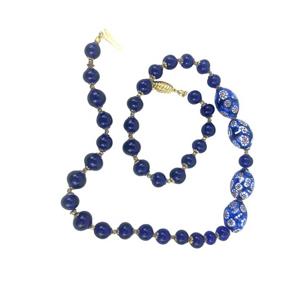 Vintage Blue Italian Millifore Bead Necklace With… - image 3