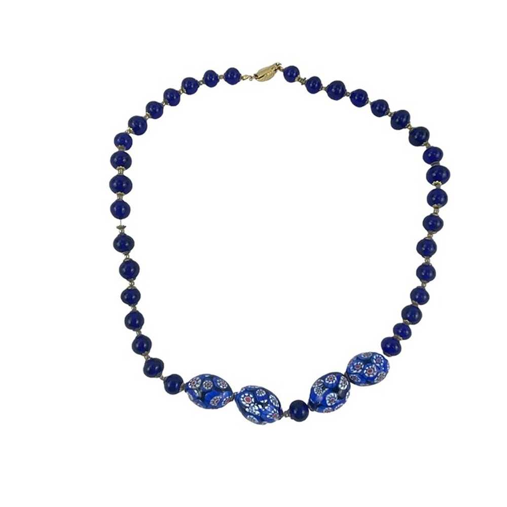 Vintage Blue Italian Millifore Bead Necklace With… - image 4