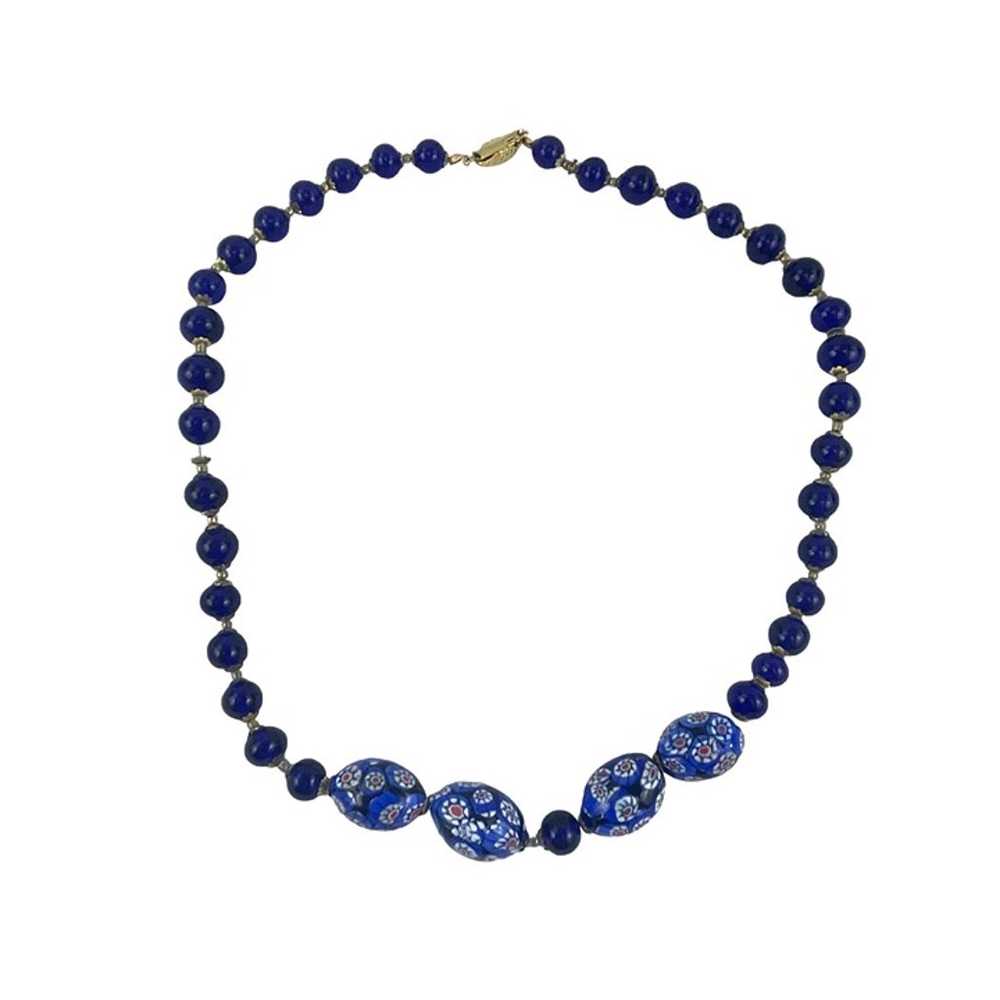 Vintage Blue Italian Millifore Bead Necklace With… - image 5