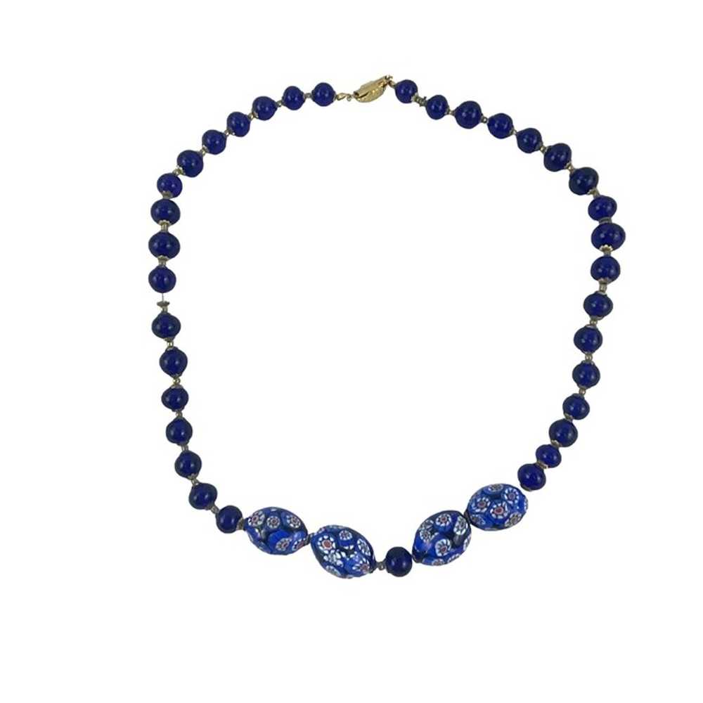 Vintage Blue Italian Millifore Bead Necklace With… - image 6