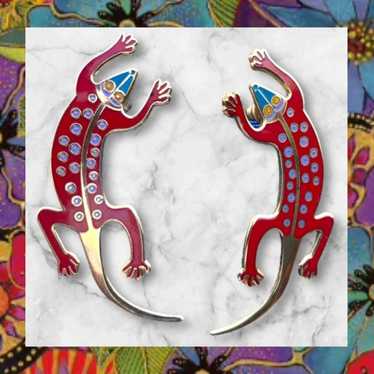 Laurel Burch Vintage 90s Earrings Lizard Enamel Go