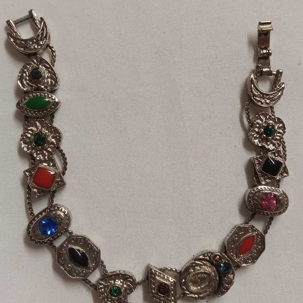 Vintage  Silvertone Bracelet Chain Slide Charms ,… - image 1