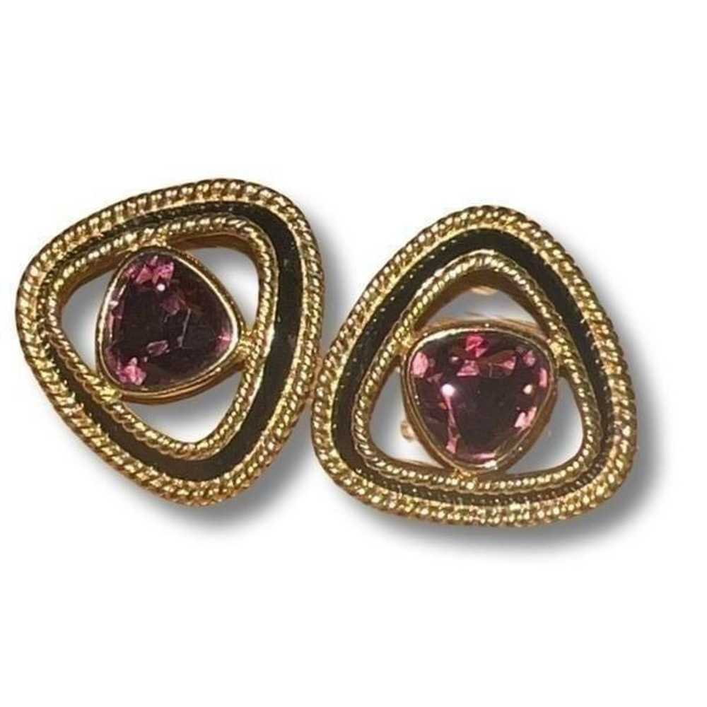 Vintage Swarovski Gold Tone Post Back Stud Earrin… - image 2