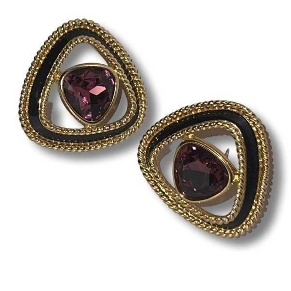 Vintage Swarovski Gold Tone Post Back Stud Earrin… - image 6