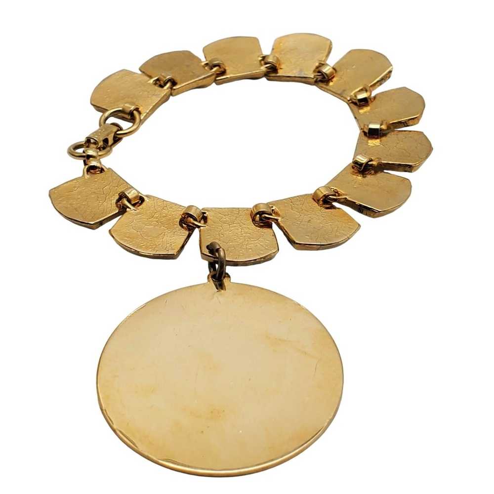 Coro White Enamel Bracelet Large Charm Gold Tone … - image 2