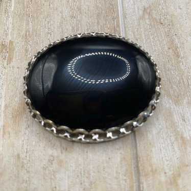 Vintage Large heavy black onyx brooch pin - image 1