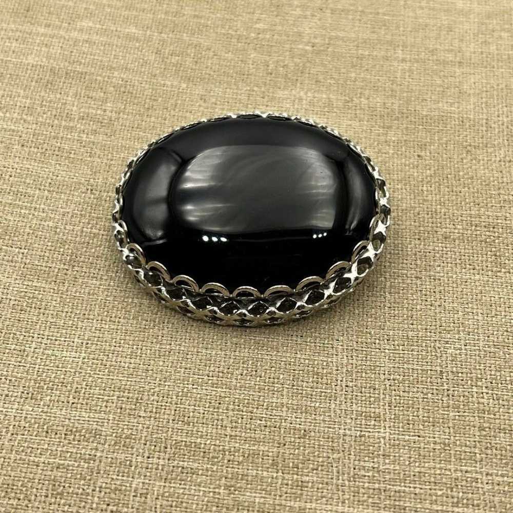 Vintage Large heavy black onyx brooch pin - image 2