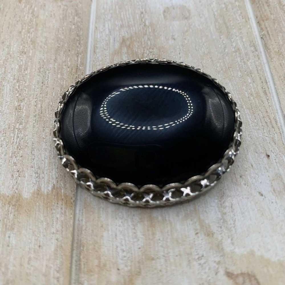 Vintage Large heavy black onyx brooch pin - image 3