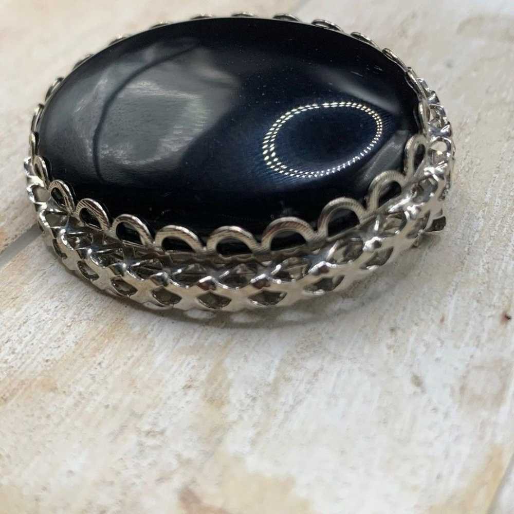 Vintage Large heavy black onyx brooch pin - image 5