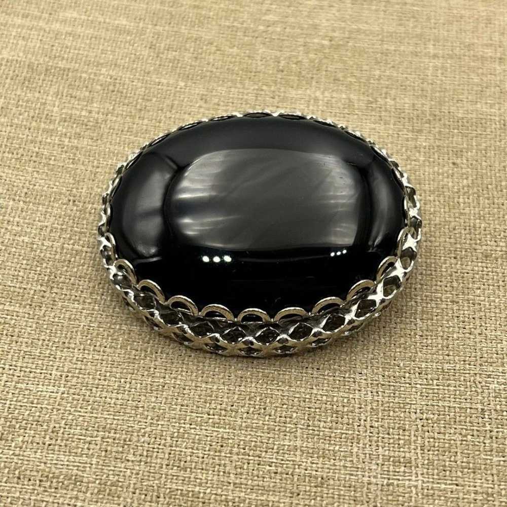 Vintage Large heavy black onyx brooch pin - image 8