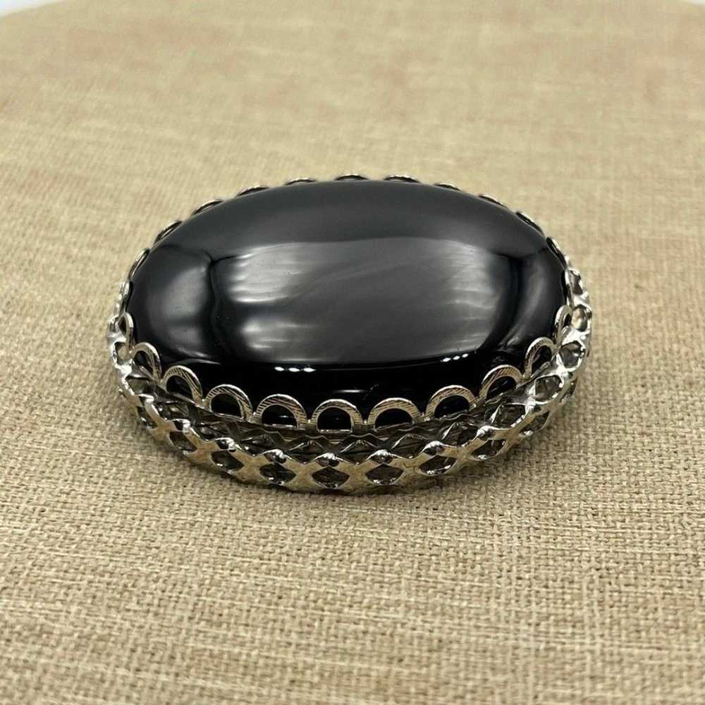 Vintage Large heavy black onyx brooch pin - image 9