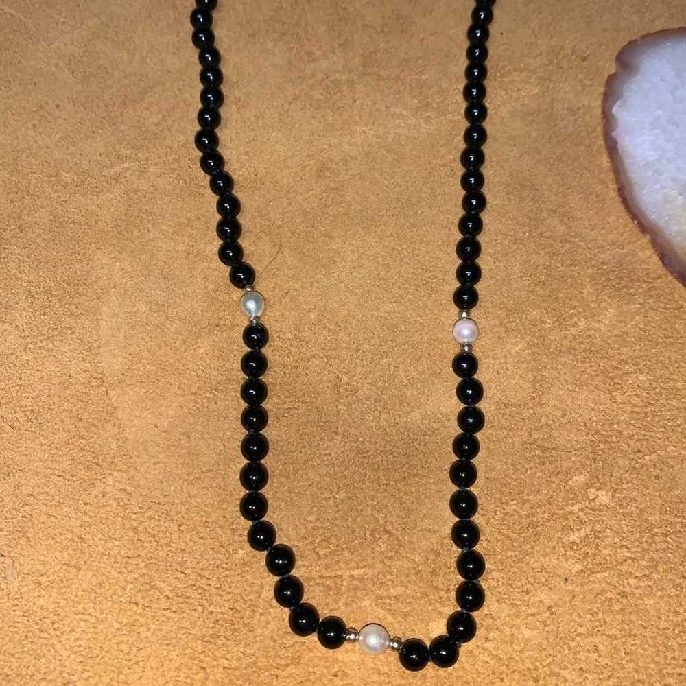 Vintage 14k gold onyx & Pearl Necklace - image 11