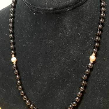 Vintage 14k gold onyx & Pearl Necklace - image 1