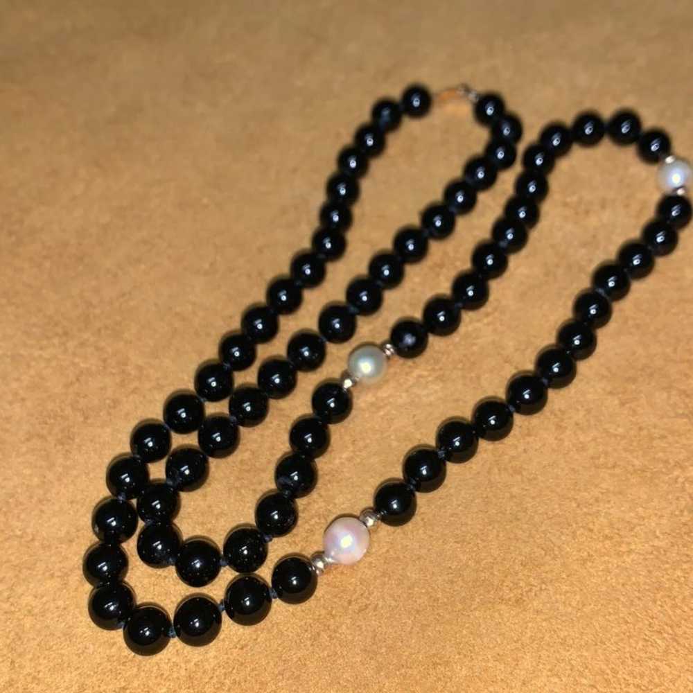 Vintage 14k gold onyx & Pearl Necklace - image 4