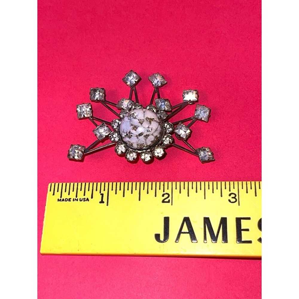 Vintage Atomic Sunburst Rhinestone & Enamel Silve… - image 3