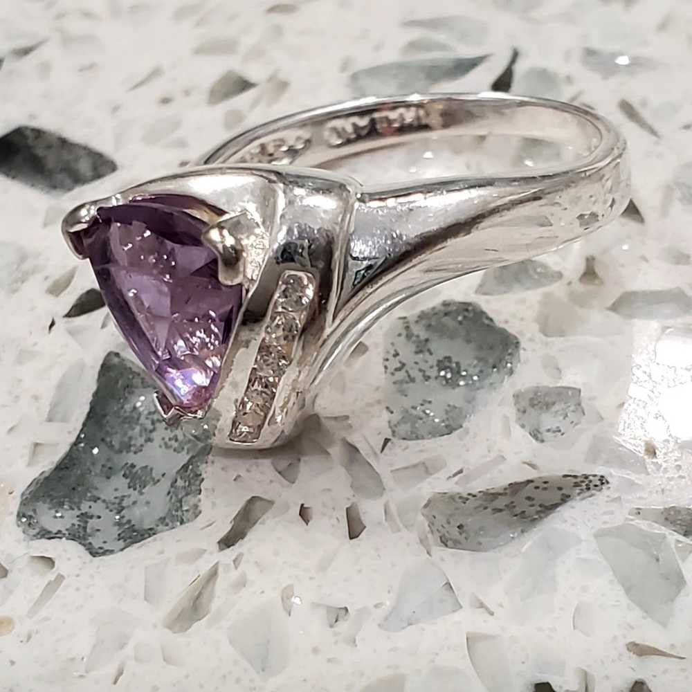 Sterling Silver Trillion Cut Amethyst Ring Size 7… - image 2