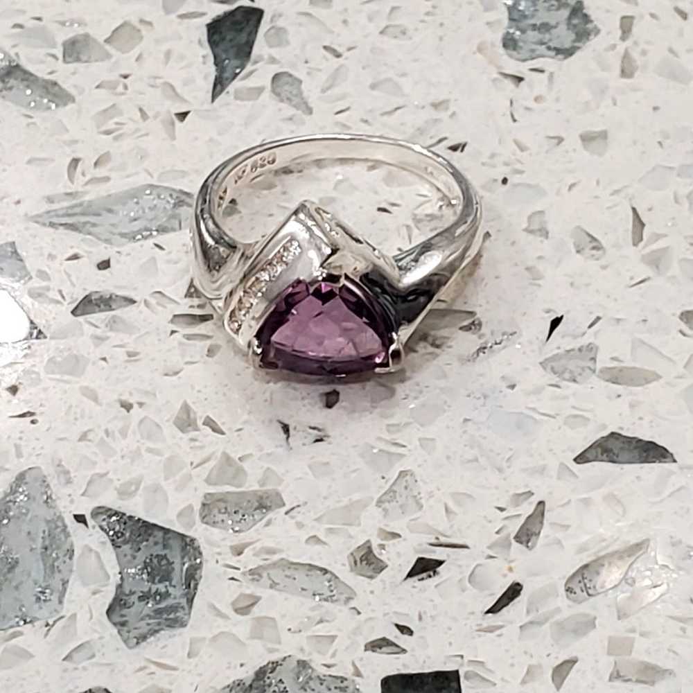 Sterling Silver Trillion Cut Amethyst Ring Size 7… - image 3