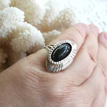 Southwest style sterling silver onyx ring boho ova