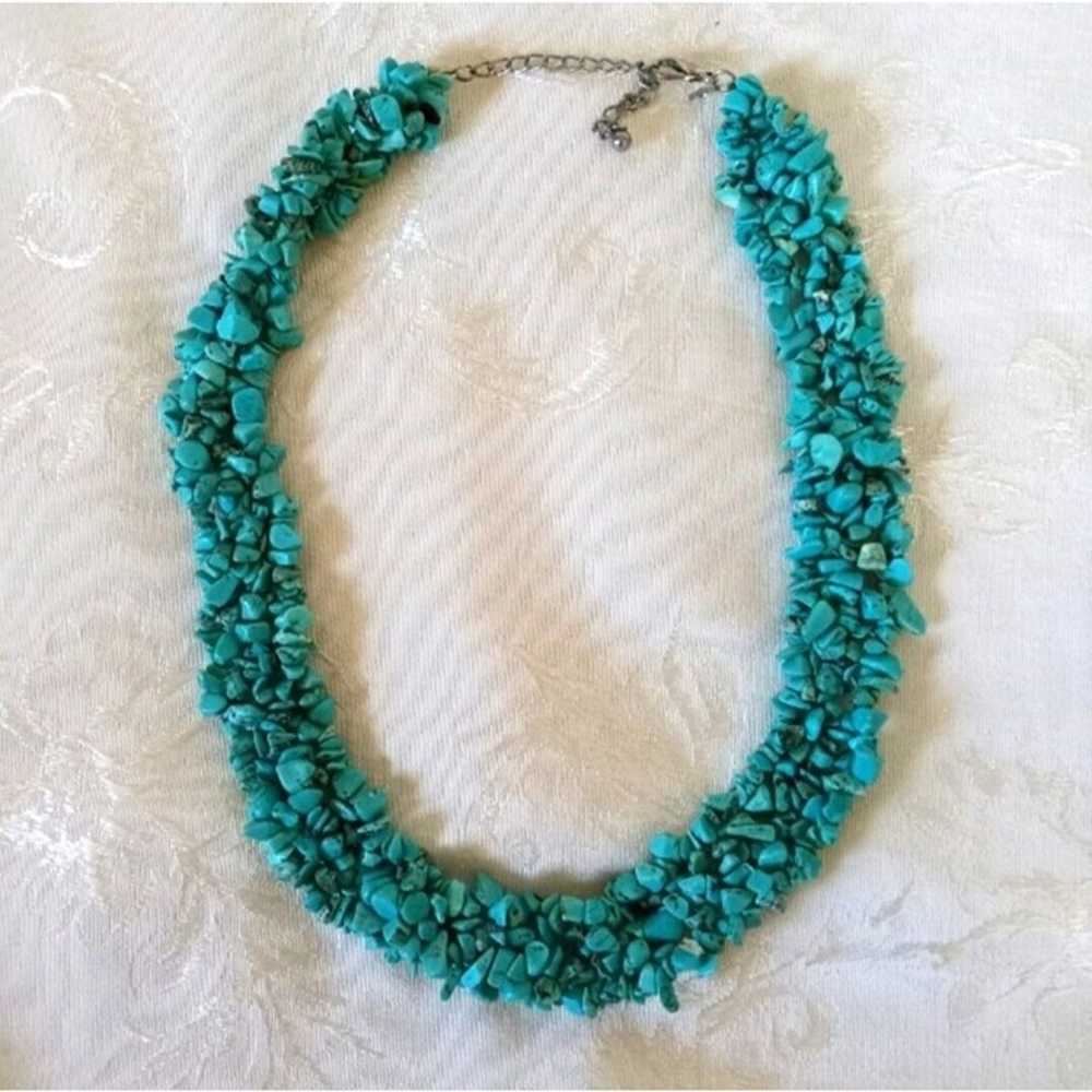 THICK MULTI STRAND TURQUOISE CHIP NECKLACE 18-21"… - image 1